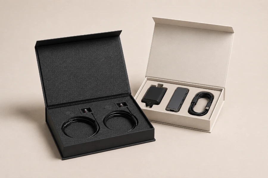 Individuelle Elektronikverpackung mit passgenauem Inlay für Gerät und Zubehör